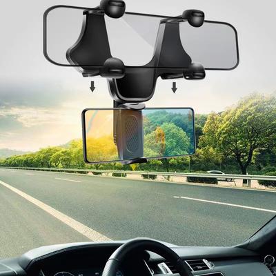 Universal Car Phone Holder Multifunctional 360 Degree Rotatable Auto Rearview Mirror Seat Hanging Clip Bracket Cell Phone