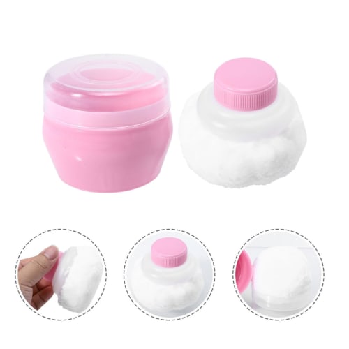 FRCOLOR Baby Powder Puffs, Set of 2, Powder Case Container, Talcum Powder, Empty, Pink, Baby Powder, Plush Puff, Kids Powder Puff, For Babies and Chil
