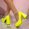 Fashion Punk Goth Green High Heels Pumps for Women Chunky Heel Patent Leather Dress Party Shoes Woman Pearl Ankle Strap Mary Jane Pumps