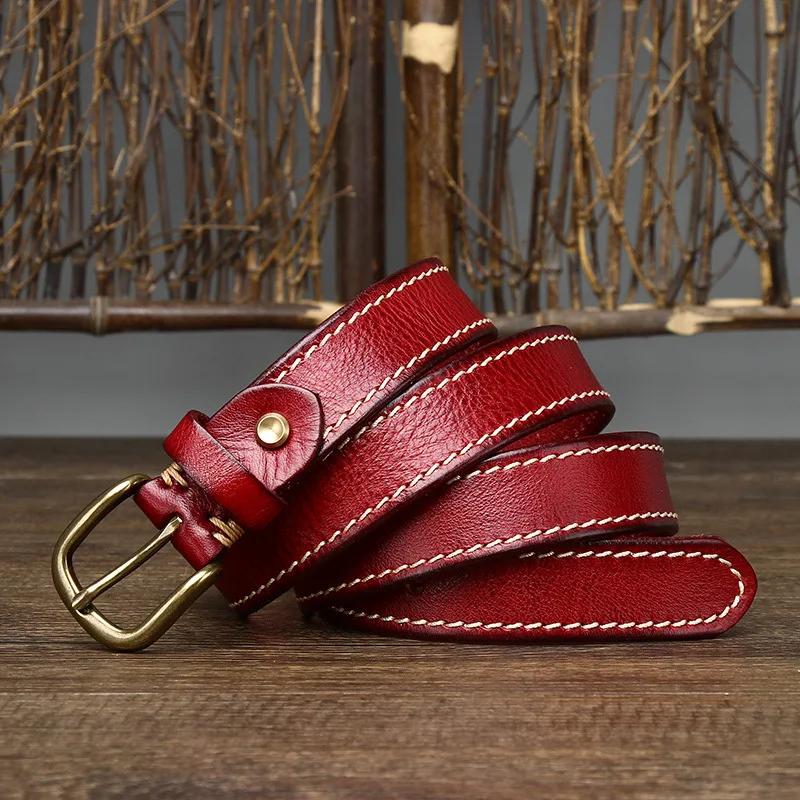 

2.8cm Width Women Belt Designer Female Belt Genuine Leather Belts Cowskin Strap Pin Buckle Belts Fancy Vintage for Jeans 95cm красный