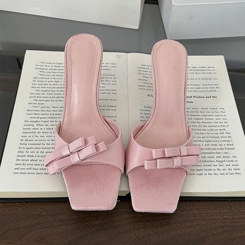 Fashion Pink Fashion Butterfly-Knot Ladies High Heels Sandals Female Slip On Footwear Elegant Women Heeled Sandals Shoes Slides Pumps