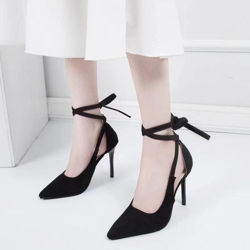 Fashion High Heels Spring and Autumn Sexy Hollow Pointed One-word Buckle with Light Mouth Sandals Women