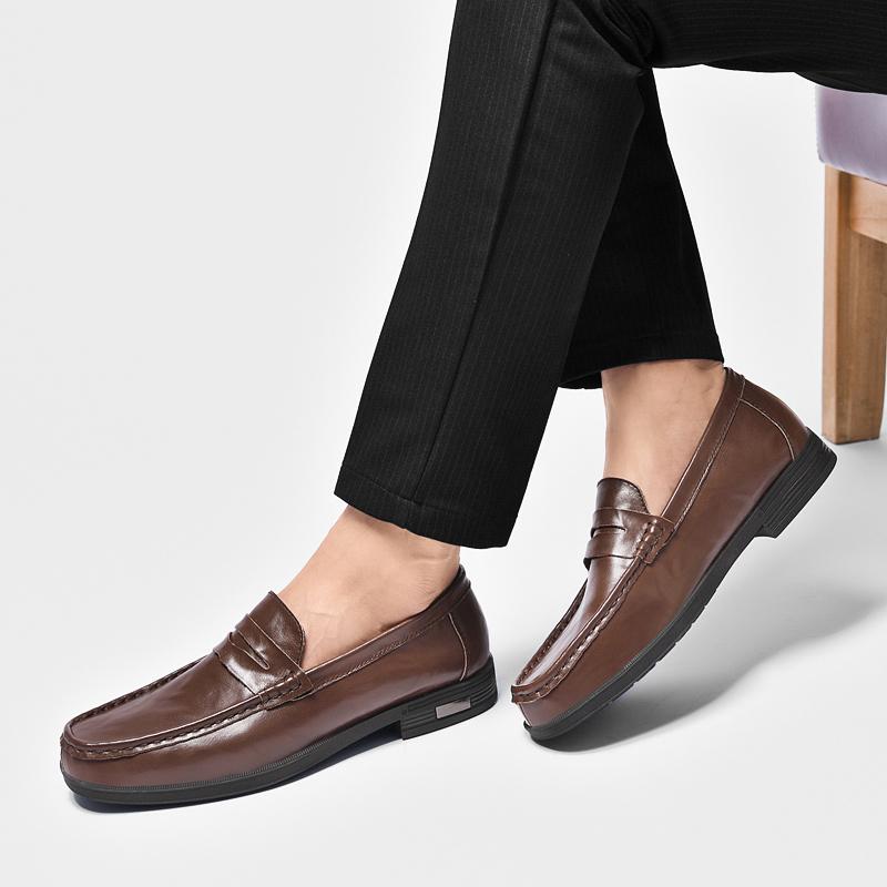 Fashion Men's Comfortable Dress Shoe All-match Mens Slip On Flats 2024 New Mens Classic Loafers Male Genuine Leather Business Shoes