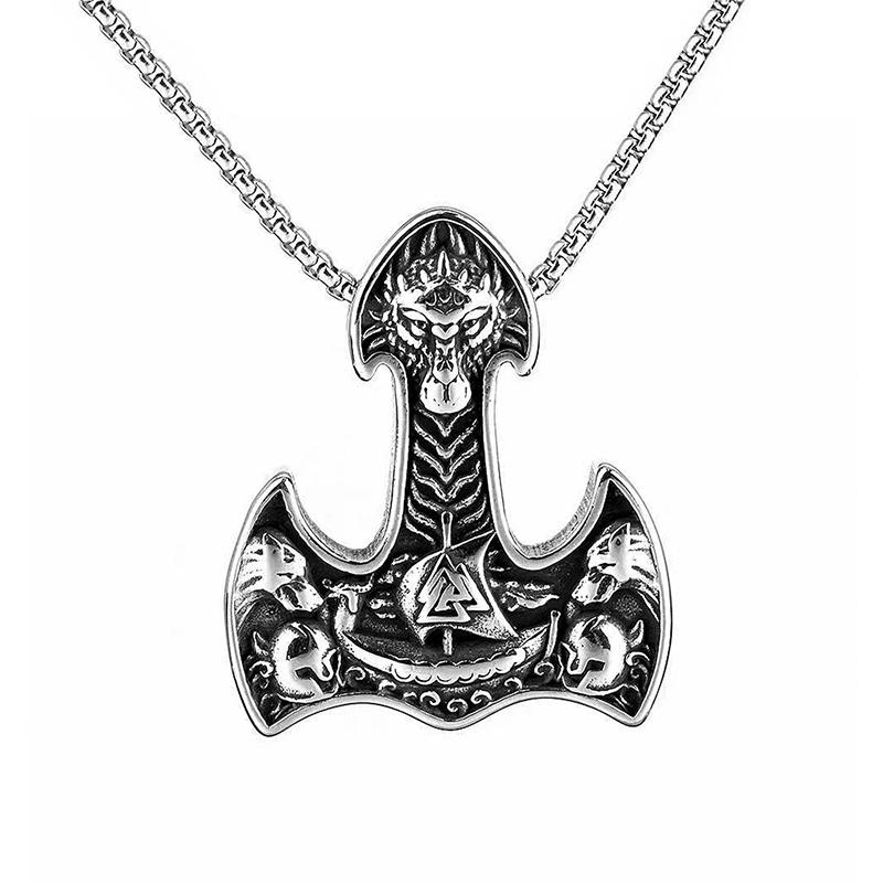 Vikings Thor Hammer Pendant Stainless Steel Mjolnir Necklace Nordic Rune Vegvisir Jewelry Popular Norse Scandinavian