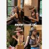 Straw hat women's spring and summer flat edge strap hat fashion salty grass weaving seaside beach vacation top hat tide