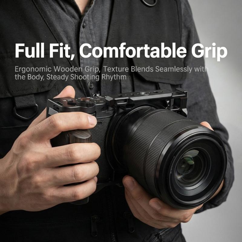 Camera Expansion Frame Cage with Comfortable Wood Grip and Multiple Mounting Point for ZR Photography Accessories