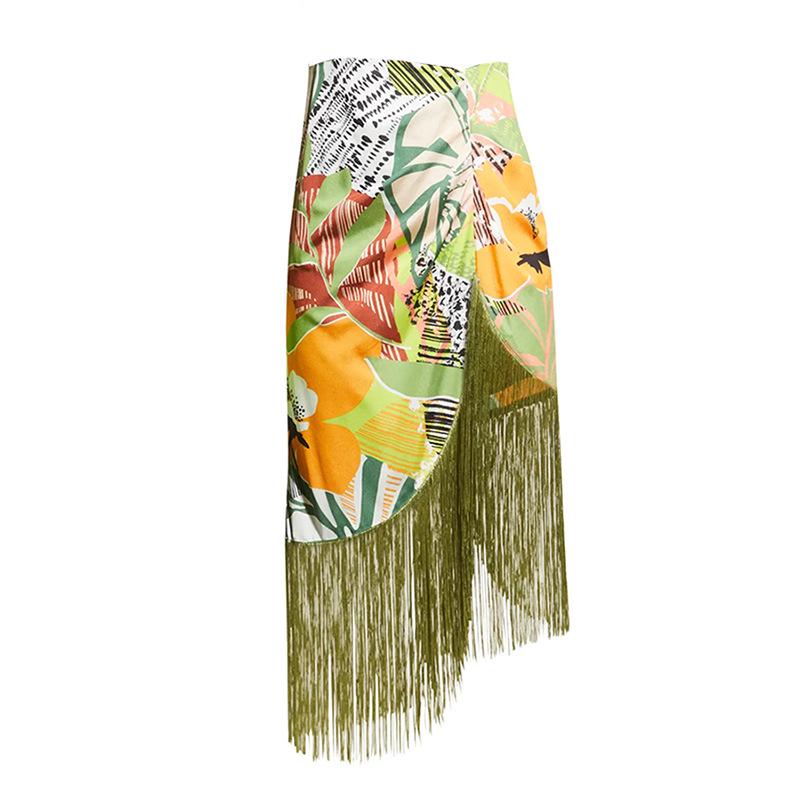 

Праздничная юбка миди с кисточками - Дизайн с европейским и американским принтом One Size разноцветный