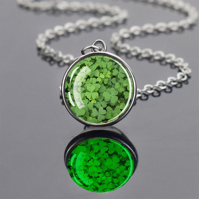 Luminous Four-Leaf Clover Glass Pendant Necklace - Lucky Student Accessory