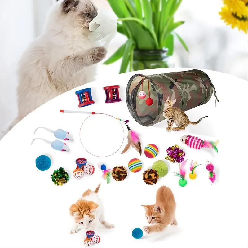 21Pcs/Set Cat Toys Set with Camouflage Tunnel Interactive Cat Toy Feather Mouse Crinkle Balls