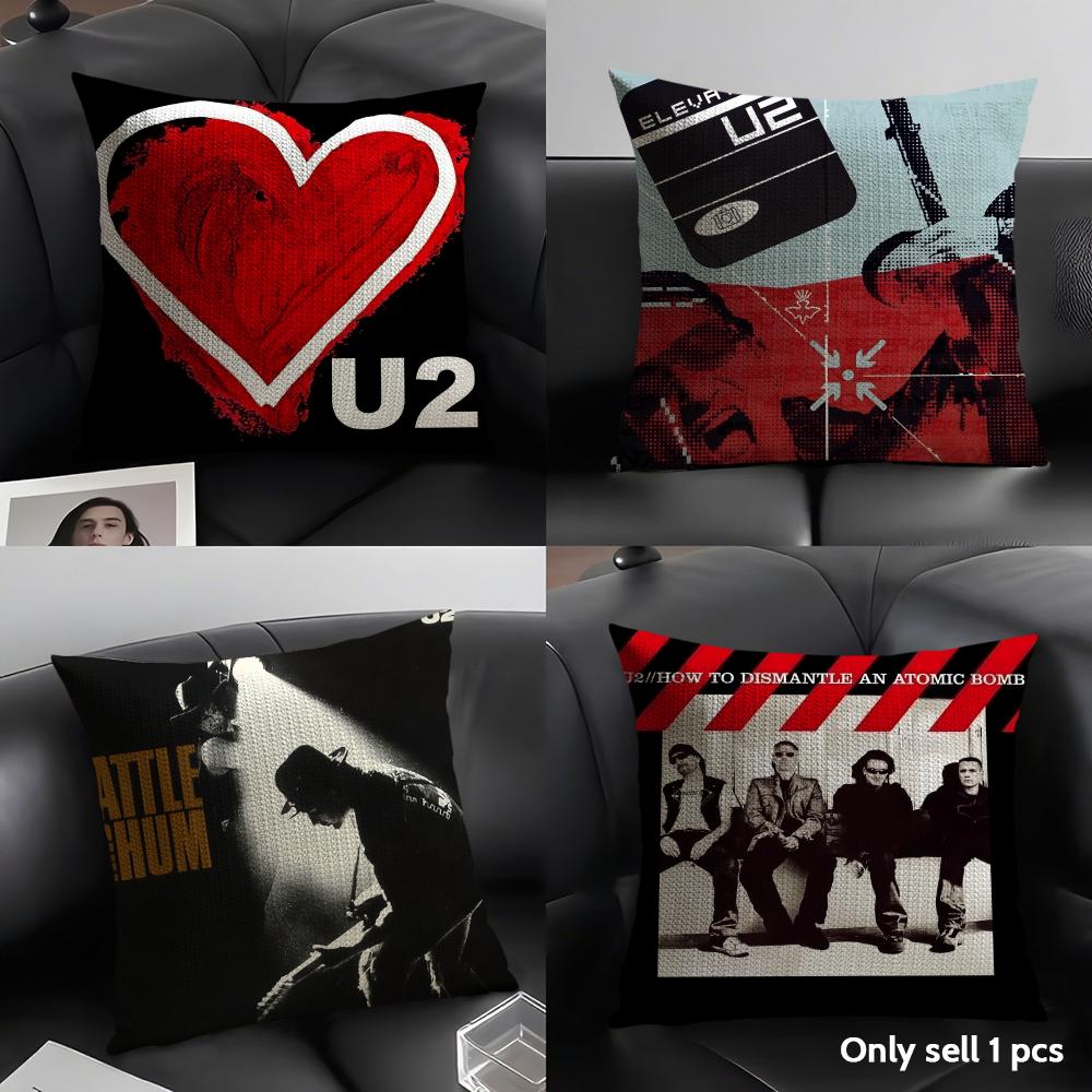 Rock U-U2 Band Music Cushion Cover Natural Linen Organic Fabric Double-Sided Printing Sofa Home Decor Gift Pillow Case