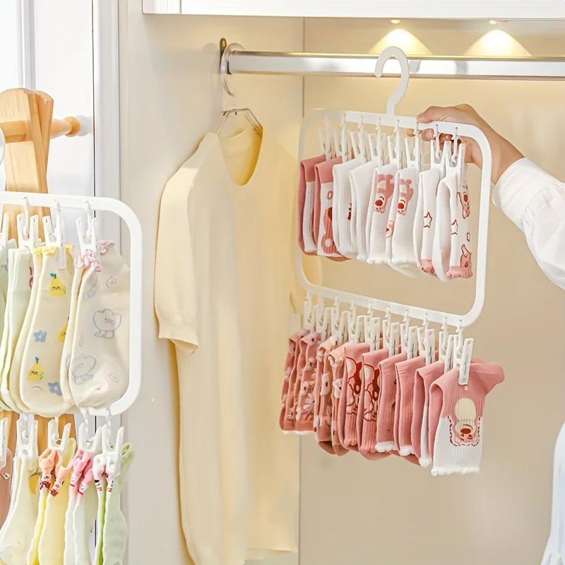 Multi-clip Sock Drying Hanger Multi-functional Detachable Dryer Rack Space Saving for Drying Underwear Towel Socks Baby Clothes