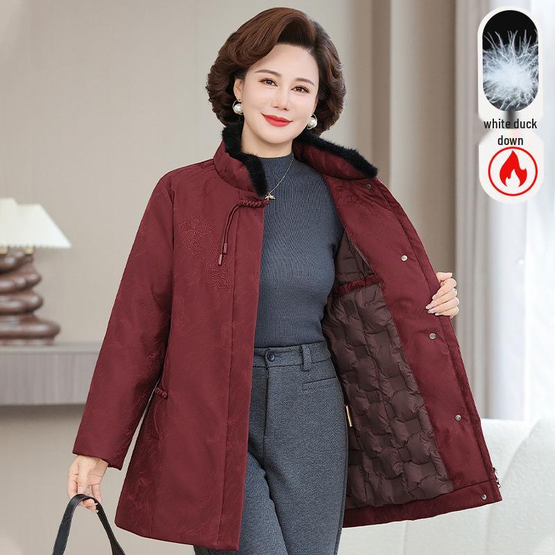 

Women s Mid-Length Warm Down Jacket for Middle-Aged & Elderly - Grandma Style Winter Coat with White Duck Down XL (80-95 lbs)