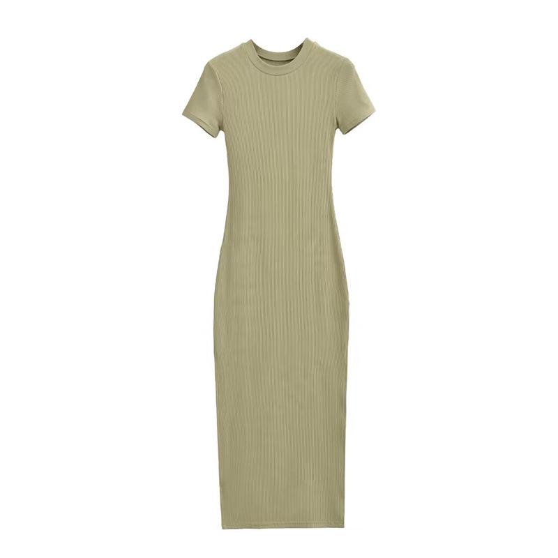Women's Spicy Girl Double Slit Round Neck Short Sleeve Summer Slimming Midi Dress