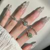 Spring And Summer Color Treasure Olive Green Zir*****Pen Ring Branches Flowers Full Of Diamonds High-End Light Luxury Personality Ring