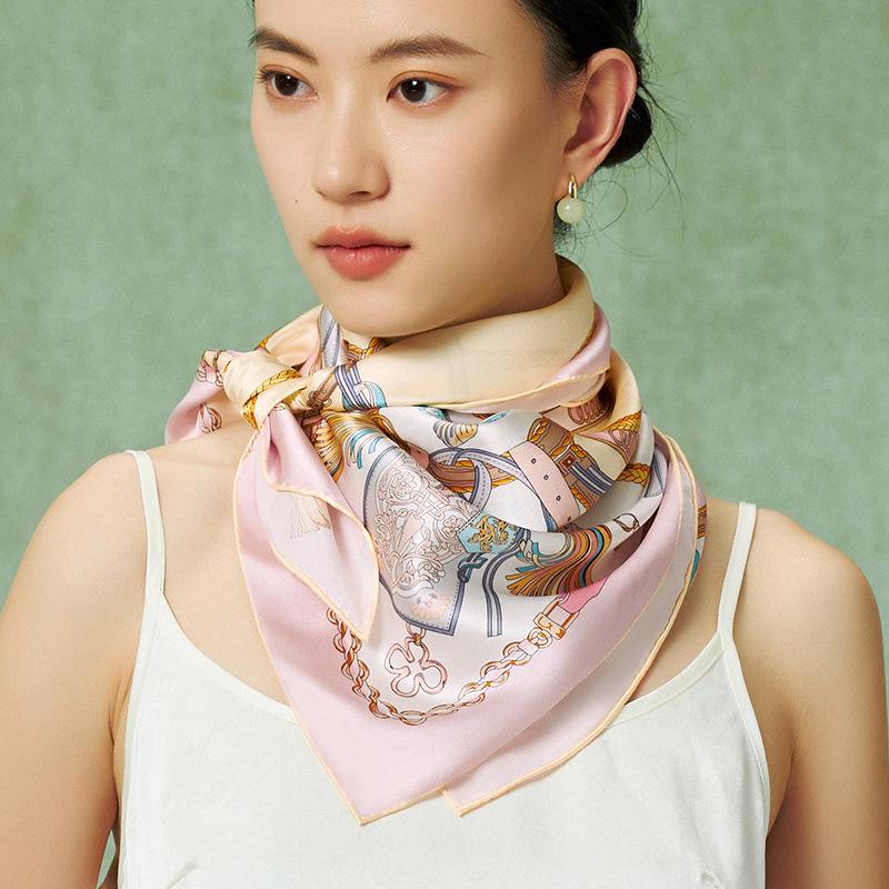 26-Year Anniversary Silk Scarf: European Belt Flower Design, 100% Mulberry Silk 86x86 cm