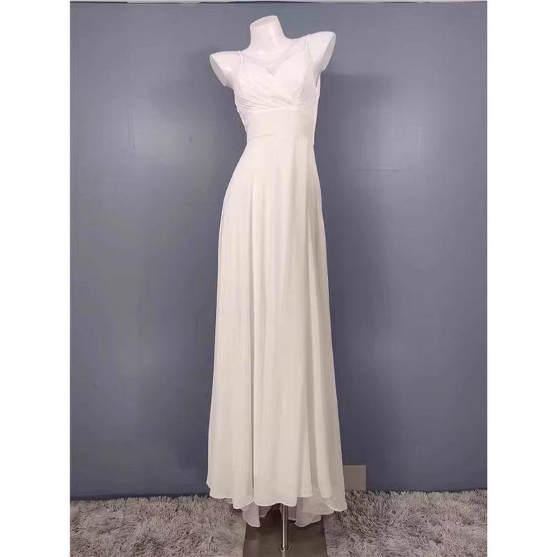 Foreign Trade Order Lujia Island Elegant Chiffon Is a Banquet Party Simple Sling Fashion Personalized Trailing Dress Women