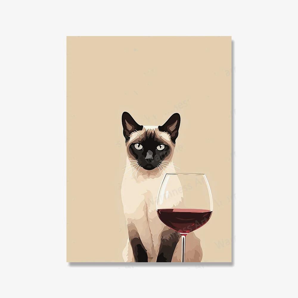

Персидский кот пьет угрюмое вино, холст, живопись, постеры, забавные животные, сиамские принты, настенная картина для украшения гостиной 21x30cm No Framed