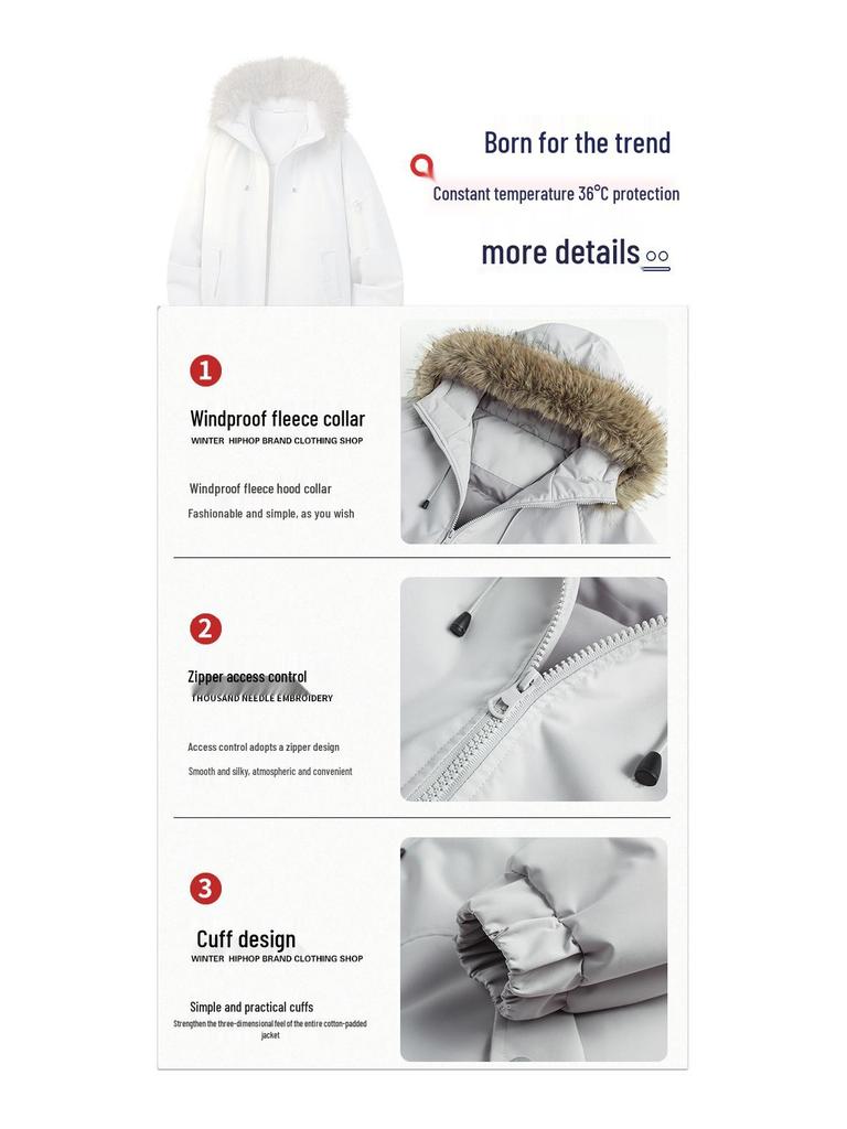 Winter Cotton Hooded Jacket with Removable Fur Collar - Windproof, Warm, and Lightweight for Couples