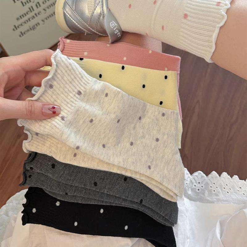 Thin Lace Socks - Children's Mid-length Socks with Wooden Ear Cuffs, Versatile with Bold Patterns, Long and Piled-up High Socks