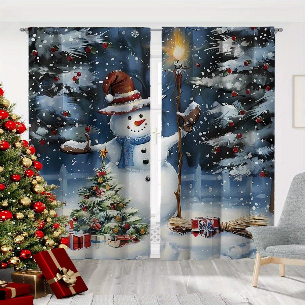 2pcs Festive Christmas Curtain Retro Style with Colorful Light Snowflakes & Santa Claus Designs Machine Washable for Living Room