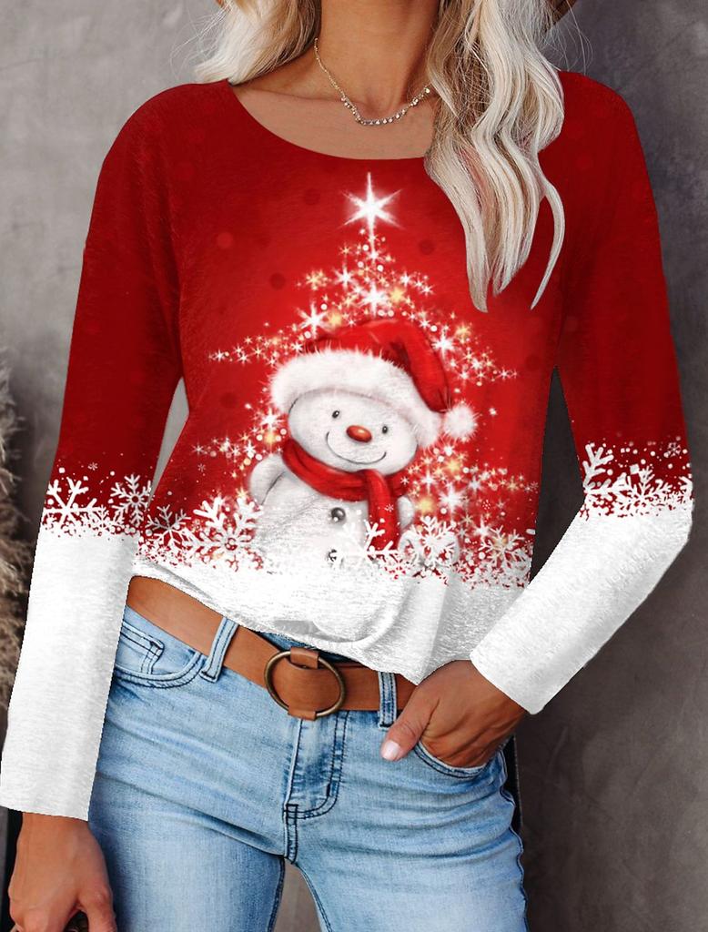 2023 Fashion Women's Pullover Christmas Blue Star Graphic Casual Sports O-Neck Long Sleeve Tops Micro-Elastic Fall & Winter