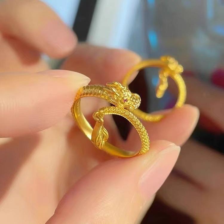 Dragon Tail Zodiac Ring for Women - Gold Retro Adjustable Jewelry