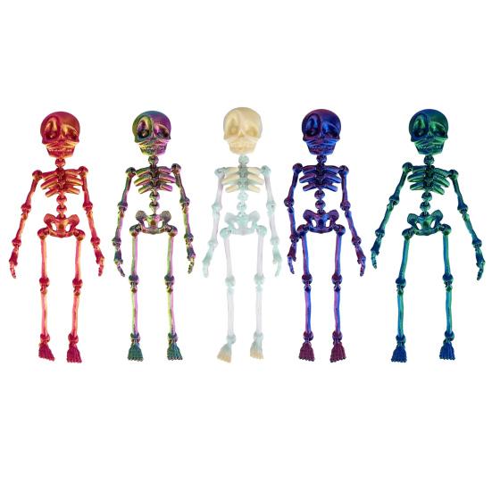 5Pcs 3D Printed Skeleton Refrigerator Magnet Poseable Skeleton Figurine with Movable Joints Halloween Gothic Skeleton Fridge Magnetic Decoration