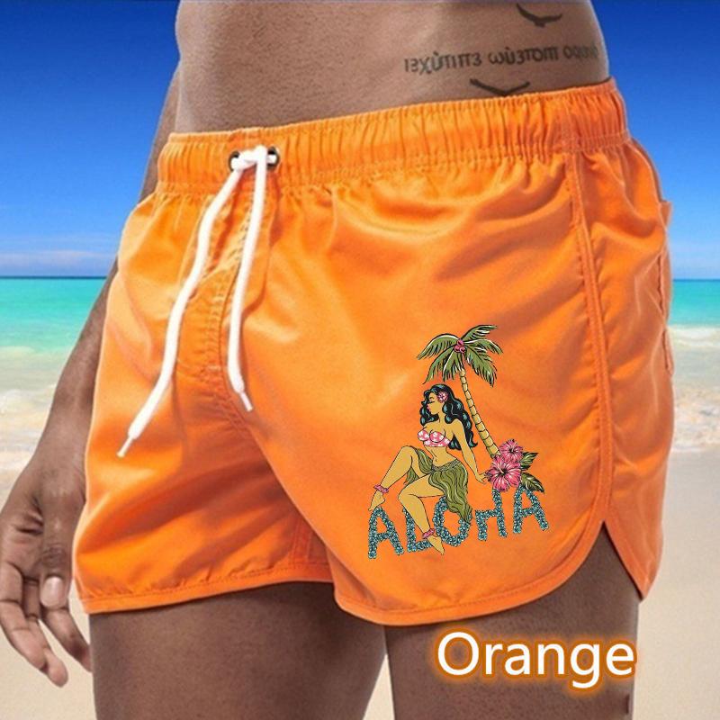 

76 Летние мужские быстросохнущие плавки с принтом Спортивные штаны Купальники Пляжные шорты Шорты для бега S оранжевый