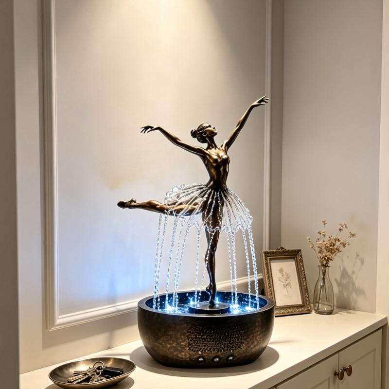 Tisch-Dekoration Wasserspiel Figur Akzent für Wohnzimmer Schlafzimmer oder Arbeitszimmer Aufstellung, Künstlerisches Indoor-Heimstück 21 x 21 x 28 cm