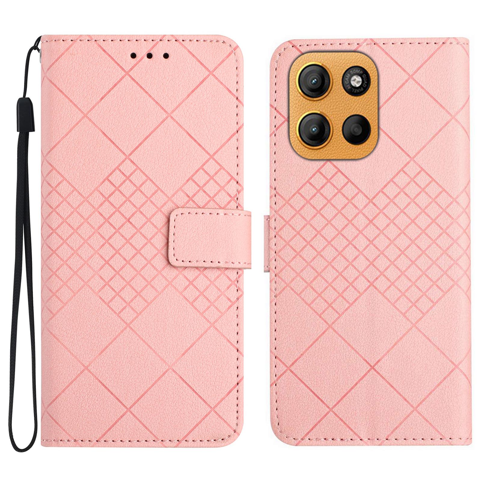 

For Motorola Moto G15 4G Wallet Phone Case Imprint PU Leather Flip Folio Cover Pink