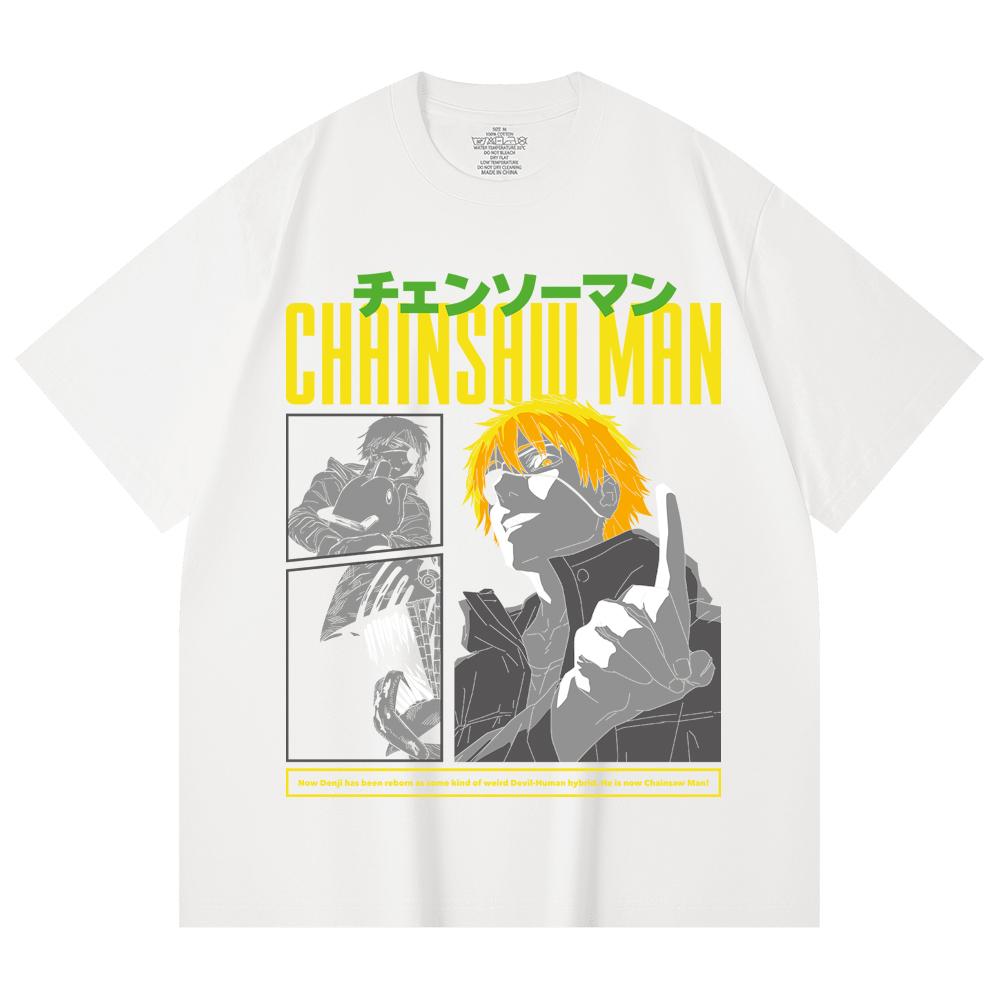 230 Gsm 100% Cotton Chainsaw Man V45 Denji Print Unisex Heavy Cotton T Shirt