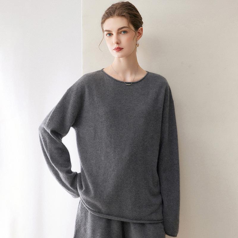 Le Ka Sha Damski Sweter 100% Czysty Kaszmir Jednolity Kolor Okrągły Dekolt - Jesień/Zima Przytulny Styl