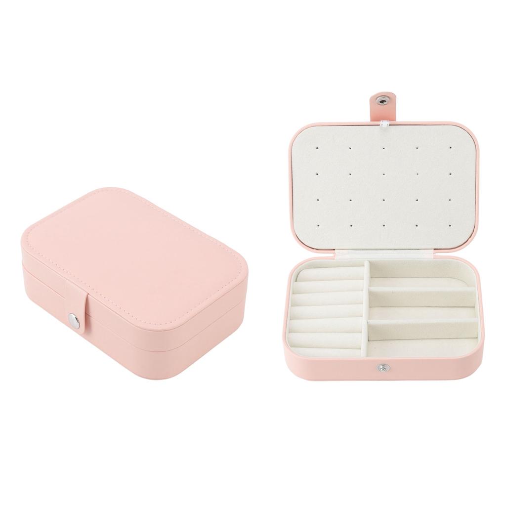 Jewelry Case Portable Beautiful Pink Necklace Ring Ear Stud Storage Box Adjustment Leather Travel