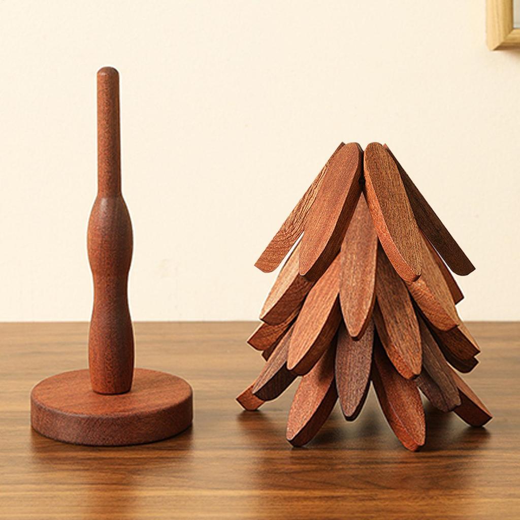 Wood Christmas Tree Teapot Coaster Wooden Tree Trivets Folding Heat Resistant Tabletop Protection Hot Pot Coaster Home Decor