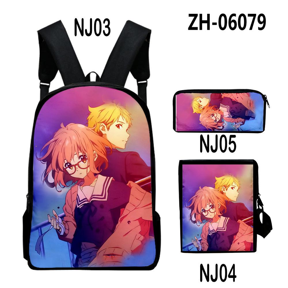 Classic Beyond the Boundary 3D Print 3pcs/Set pupil School Bags Laptop Daypack Backpack Inclined shoulder bag Pencil Case