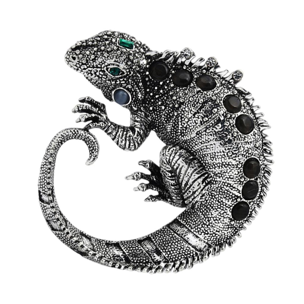 Trendy Rhinestones Lizard Brooch Fashionable Animal Shaped Lapel Pin Metal Accessory for Hat and Scarf Decoration