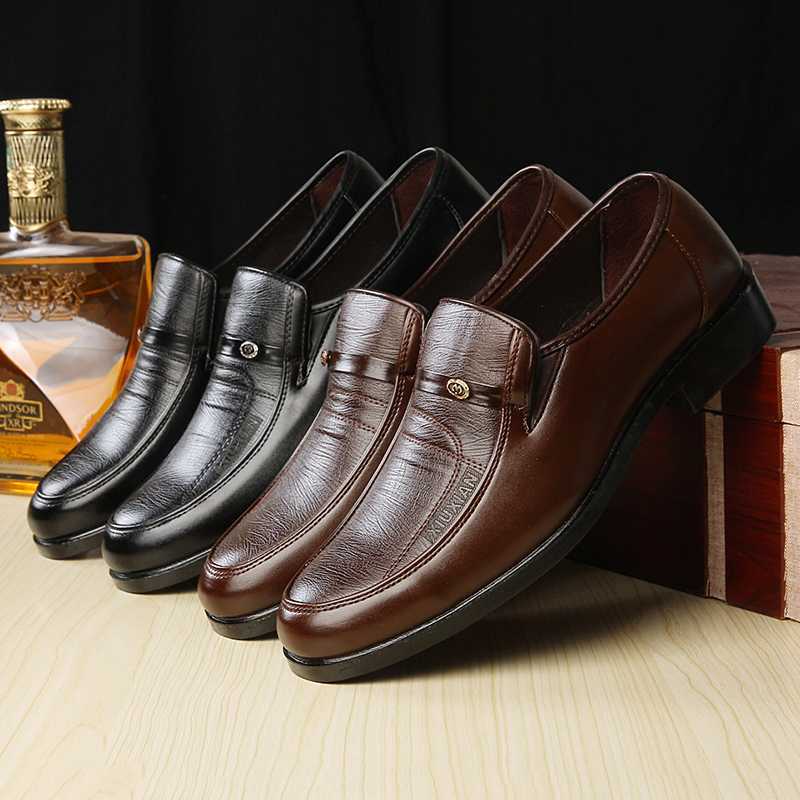 Men's Brown Leather Slip-On Business Dress Shoes with Durable Sole