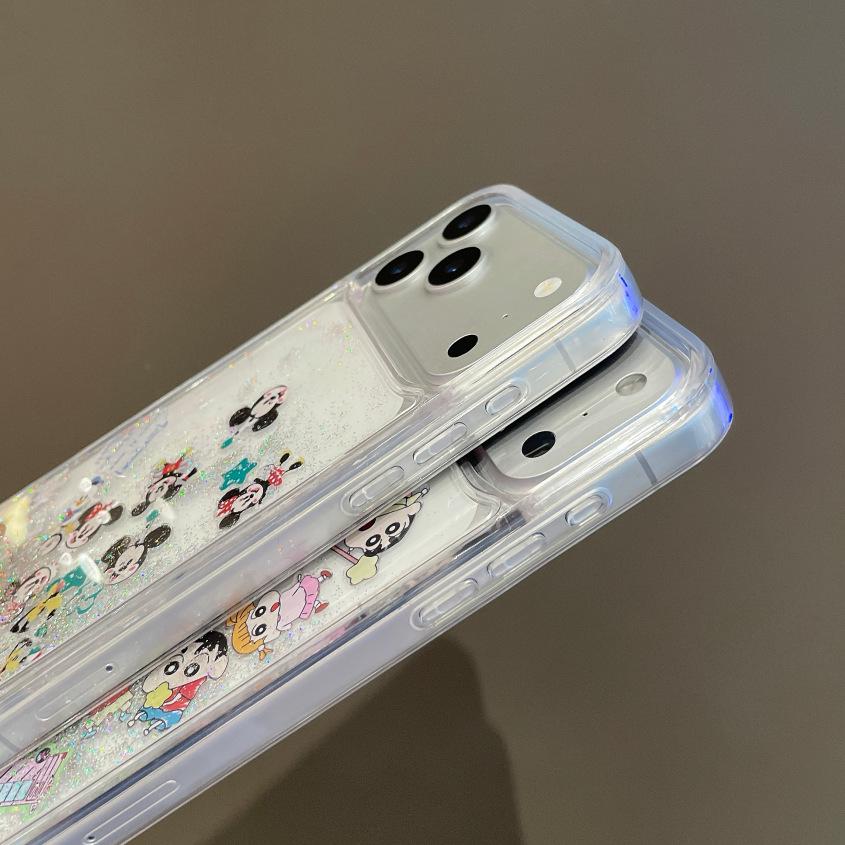 Creative Shin-chan & Mickey Minnie Flowing Sand iPhone 16/17 Case - Cartoon Style