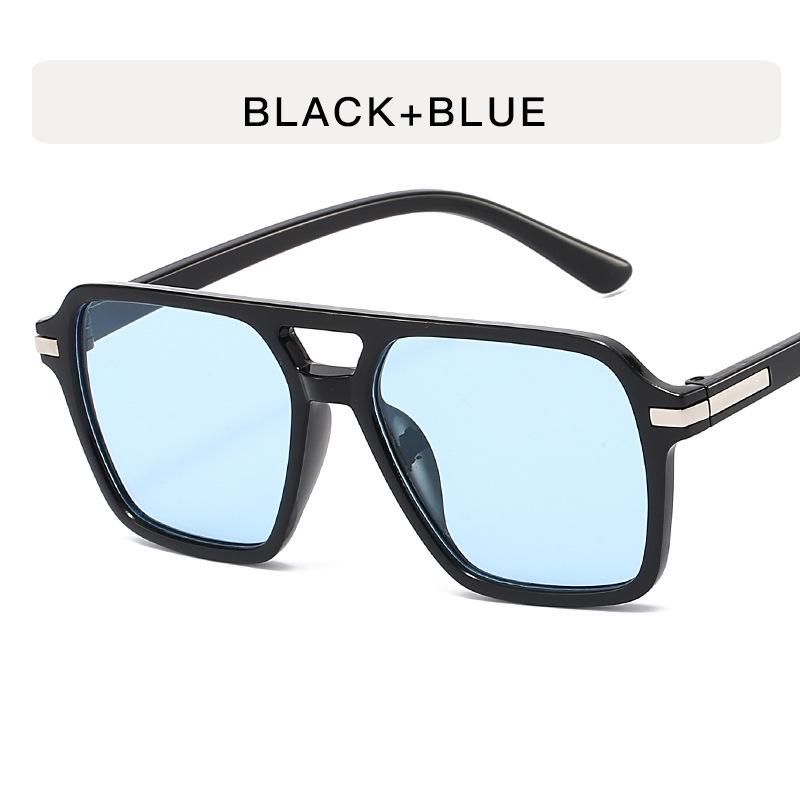 

Small Square Black Retro Double Bridge Sunglasses - Trendy Sun Protection for Casual Beach Wear As Pictured