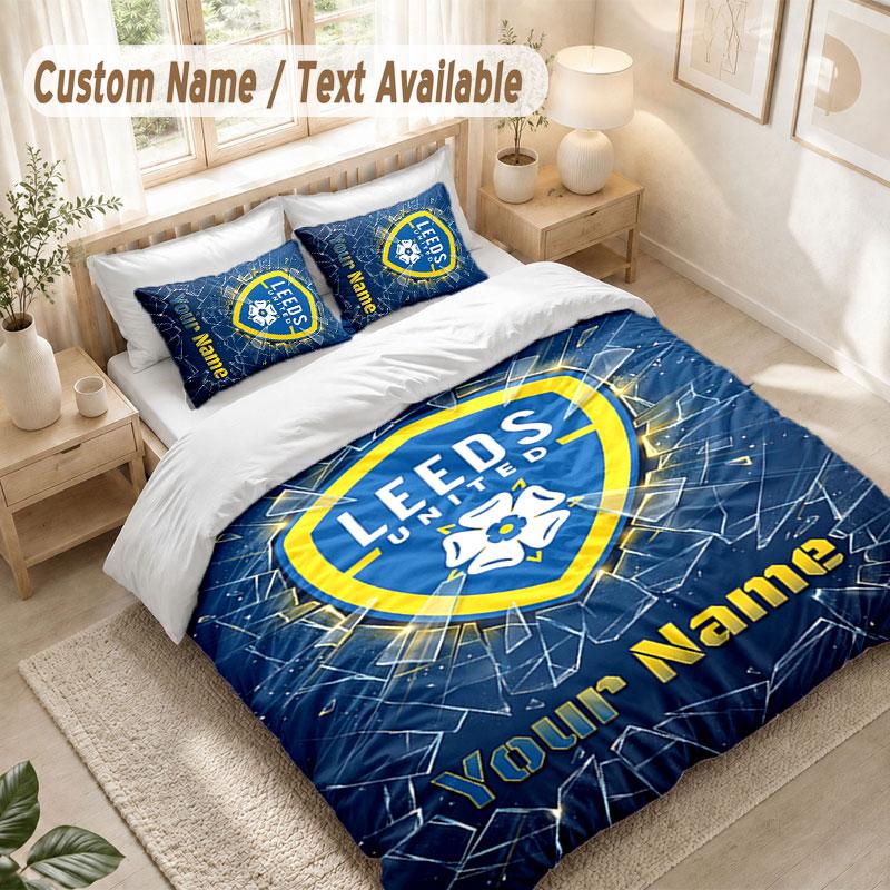 Custom Name Bedding Set 3 PiecesLeeds United Print Duvet Cover + 2 Pillowcases Soft Bed Decor