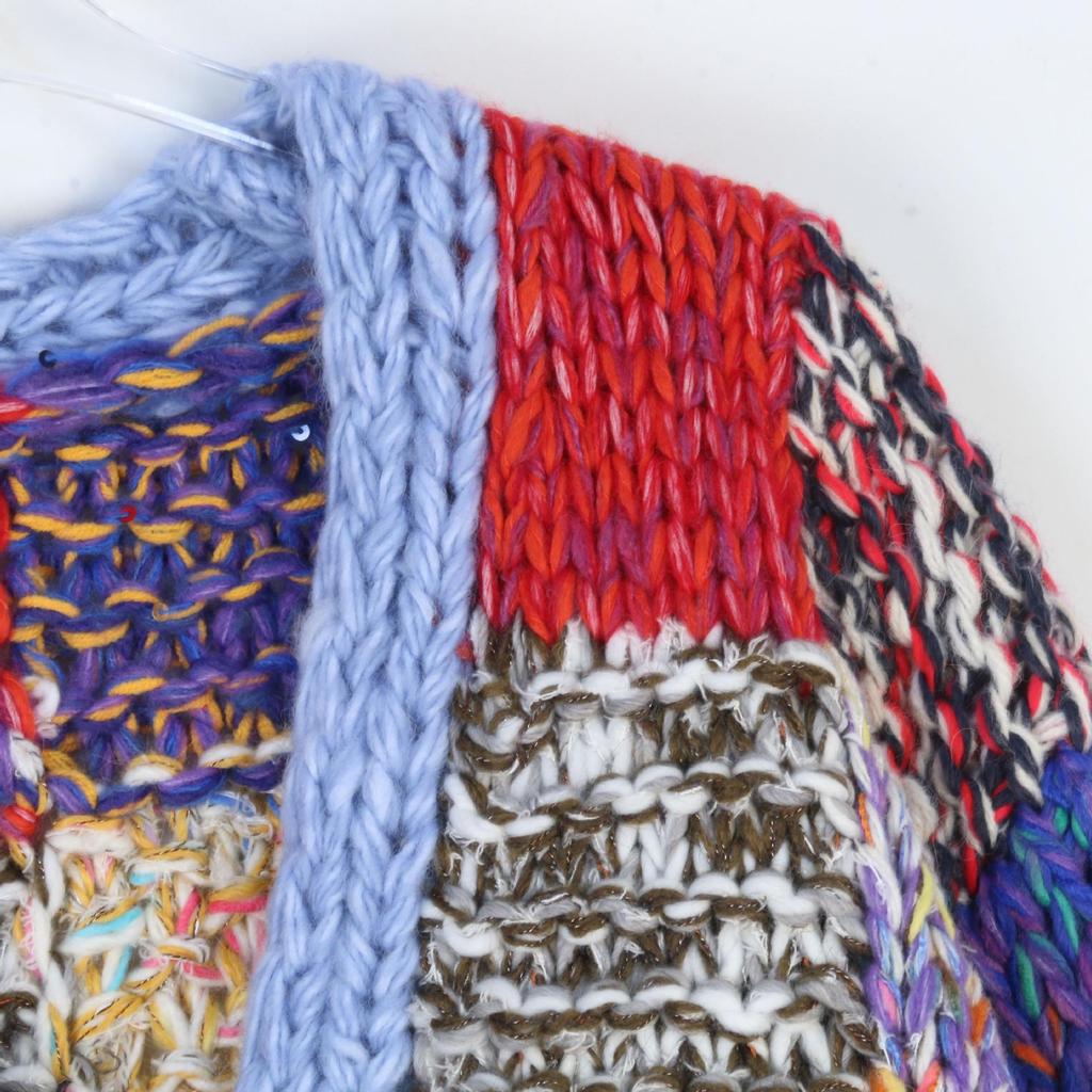 European and American Color Block V-Neck Loose Knit Sweater for Spring/Autumn