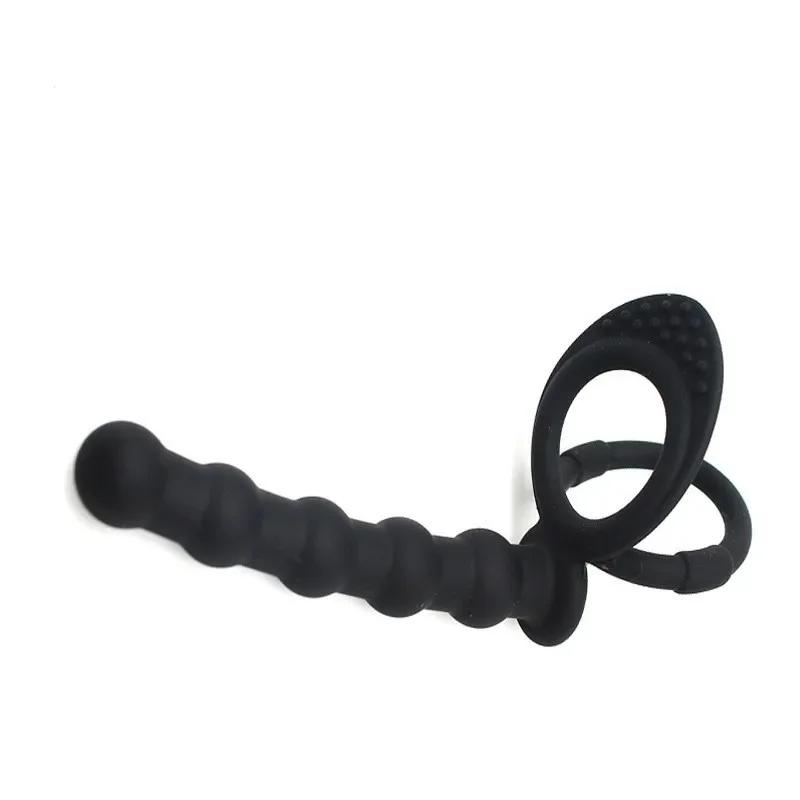 Double Penetration Dildo & Anal Beads Set – G-Spot Massager & Ejaculation Control Toy for Couples