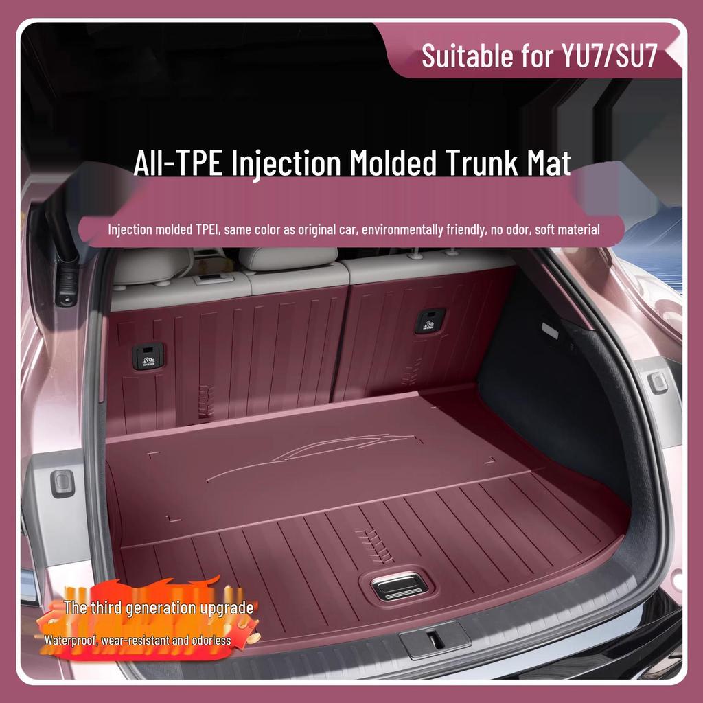 Compatible with Xiaomi YU7 TPE Trunk Mat: Dirt-Resistant Rear Floor Mats & Backrest Pad Interior Accessory