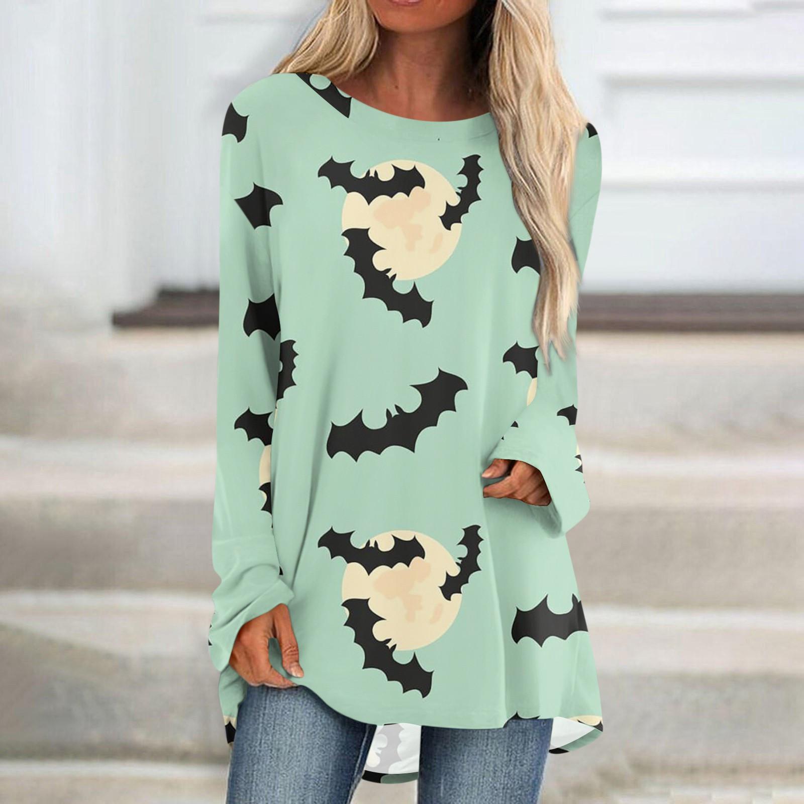 Женская повседневная модная блузка средней длины с длинным рукавом и принтом на Хэллоуин S — фото 9
