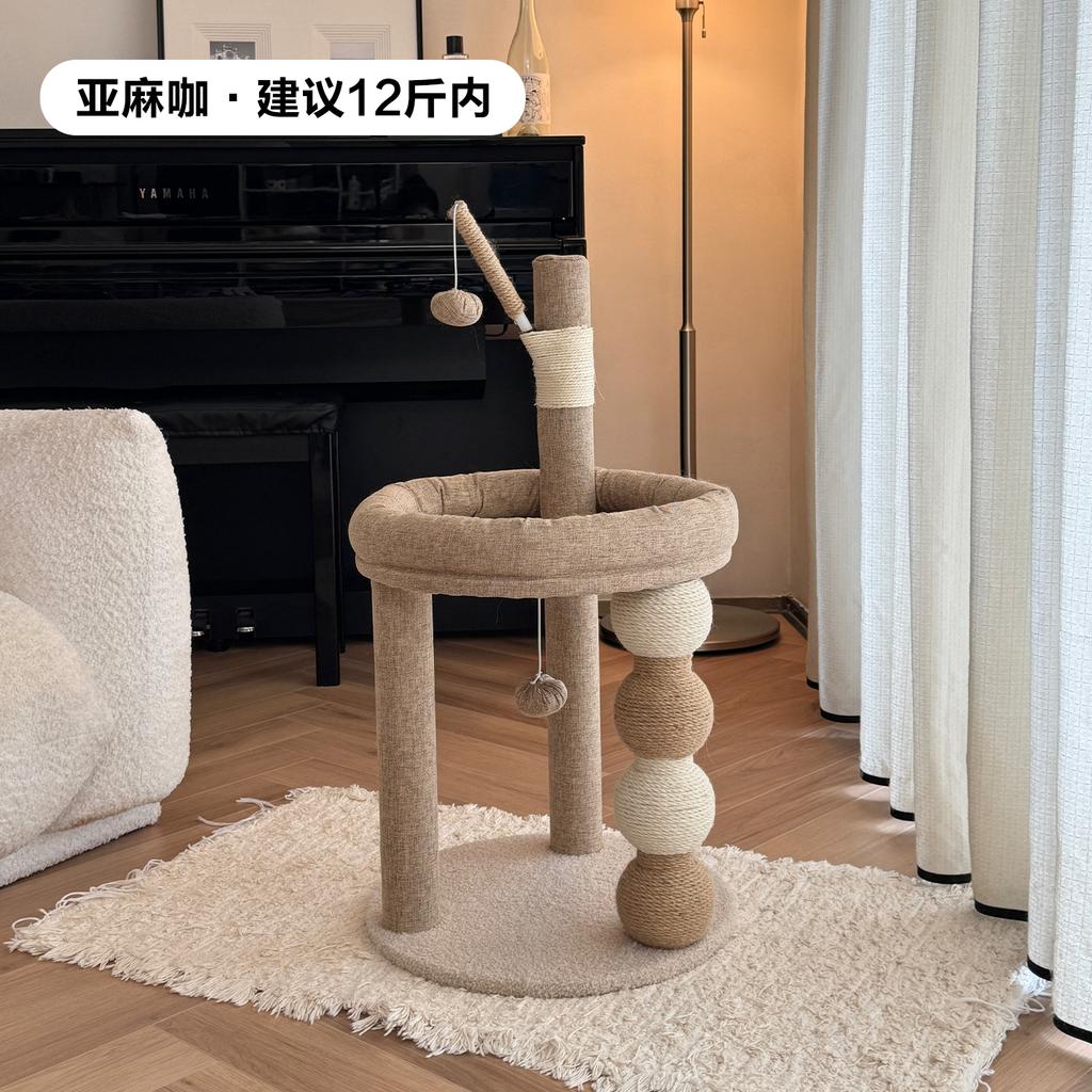 Linen Cat Tree Durable Sisal Scratching Post Creative Cat Jumping Platform Space-Saving Indoor Cats Bed for Home and Apartment