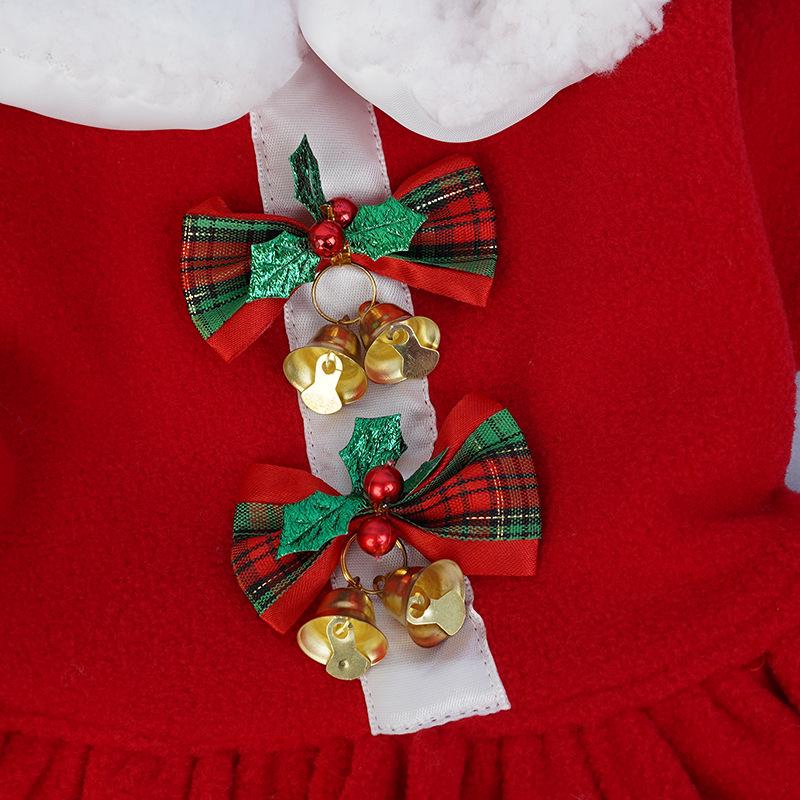 Thickened Red Santa Pet Dress with Bell and Peter Pan Collar