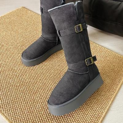 Mid-calf Flat with Winter Snow Boots Slip-on Round Toe Female Shoes On Sale 2024 High Quality Mid Heel Solid Buckle Boots