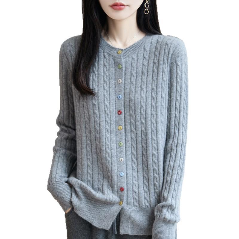 Autumn And Winter New Wool Cardigan Women'S Round Neck Loose Coat Colored Button Knitted Cashmere Sweater Versatile Women'S Top