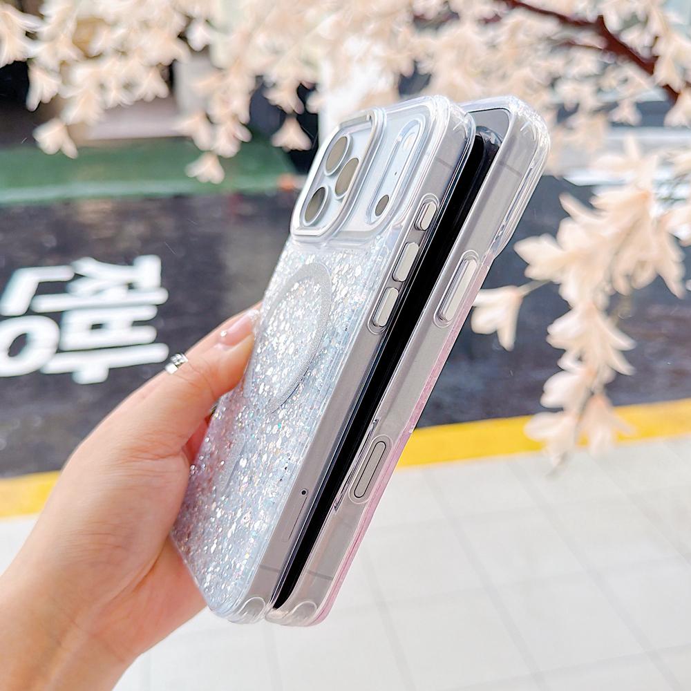 KEYSION Luxuxy Glitter Magnetic Phone Case for MagSafe for iPhone 17 Pro Max Soft TPU+PC Shockproof Back Cover for iPhone 17 Air