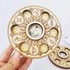 Three-Layer Lotus LED Night Light: Wooden Root Carving Base for Crystal Ball with Cool & Warm Colors